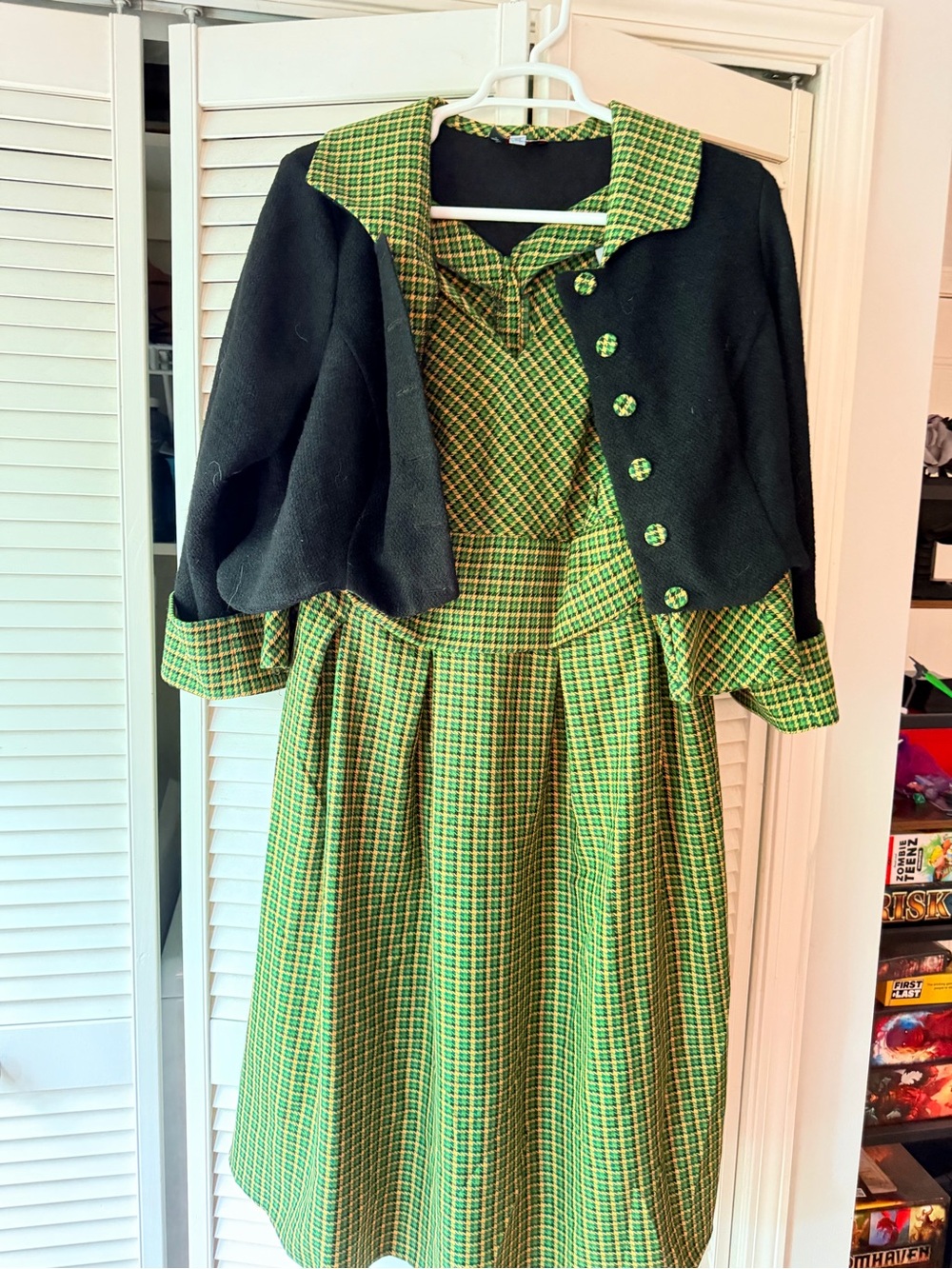 Miss Candyfloss Green Plaid Vintage Two-Piece Dress with Black Cropped Jacket